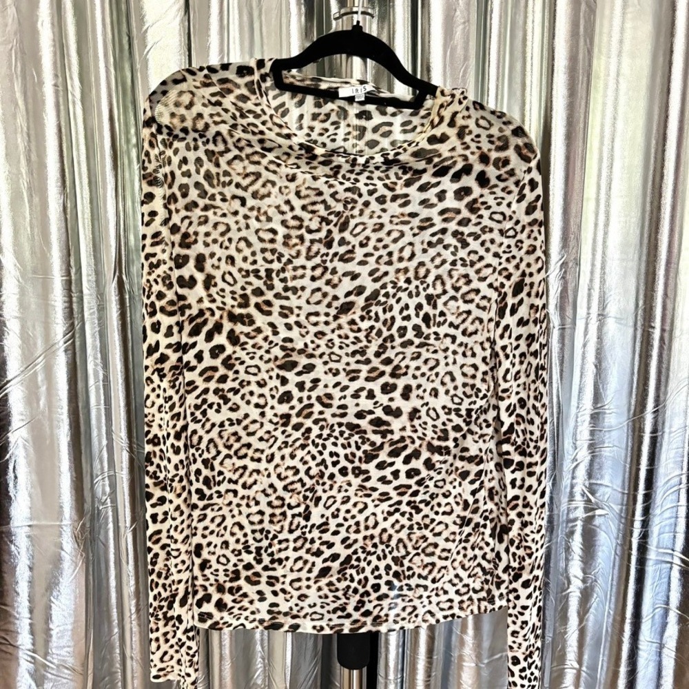 Iris Leopard Print Mesh Long Sleeve Top
